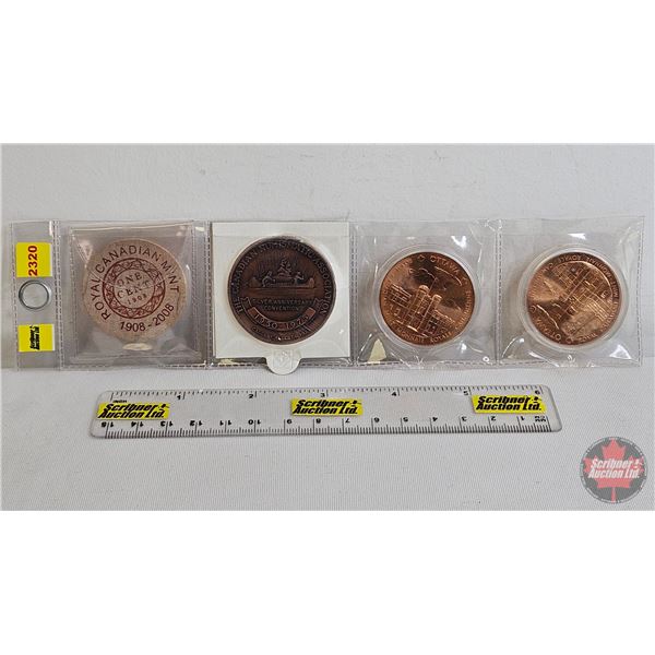 Tokens (4):  - Royal Canadian Mint 1908-2008 Coin Show - The Canadian Numismatic Association Silver 