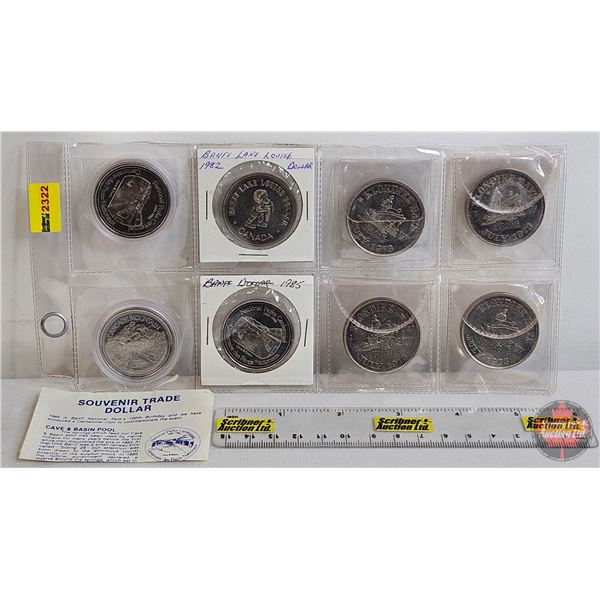 Souvenir Trade Tokens (8): Banff National Park; Lake Louise; Klondike Days Edmonton