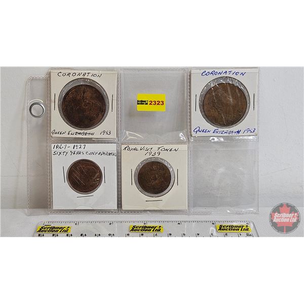 Royal / Monarch Medallions (4) : - (2) Queen Elizabeth II Coronation  - Confederation 1867-1927 - Ro