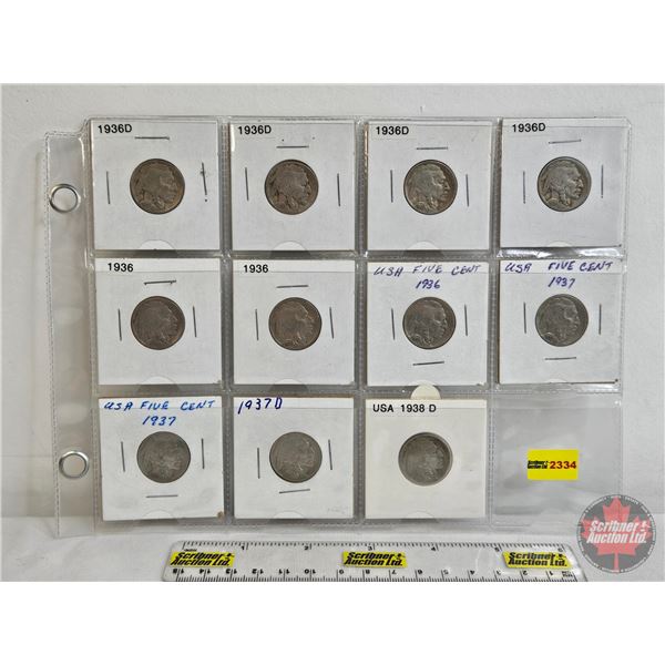 USA Five Cent (Sheet 11) : 1936D; 1936D; 1936D; 1936D; 1936; 1936; 1936; 1937; 1937; 1937D; 1938D