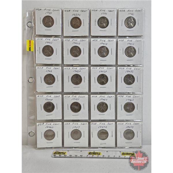 USA Five Cent (Sheet 20) : 1939; 1939S; 1940; 1940; 1940S; 1940D; 1941D; 1941S; 1942; 1942P; 1943P; 