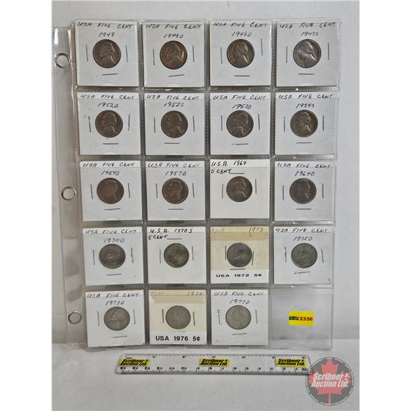 USA Five Cent (Sheet 19) : 1948; 1948D; 1948D; 1949S; 1952D; 1952S; 1953D; 1954S; 1954D; 1957D; 1964