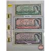 Image 1 : Canada $1 Bills 1954 (3):  - $1 Bill : Lawson/Bouey #YF3553594 - $2 Bill : Beattie/Rasminsky #Xu8062