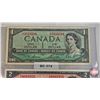 Image 2 : Canada $1 Bills 1954 (3):  - $1 Bill : Lawson/Bouey #YF3553594 - $2 Bill : Beattie/Rasminsky #Xu8062