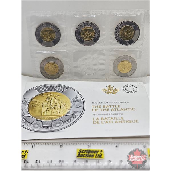 RCM Canada 2016 $2 Toonie : Five Coin Pack : 75th Anniversary of The Battle of the Atlantic