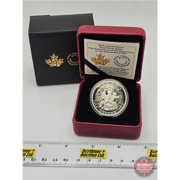 RCM Canada 2014 Limited Edition : Proof Silver Dollar : 75th Anniversary of the Declaration of the S