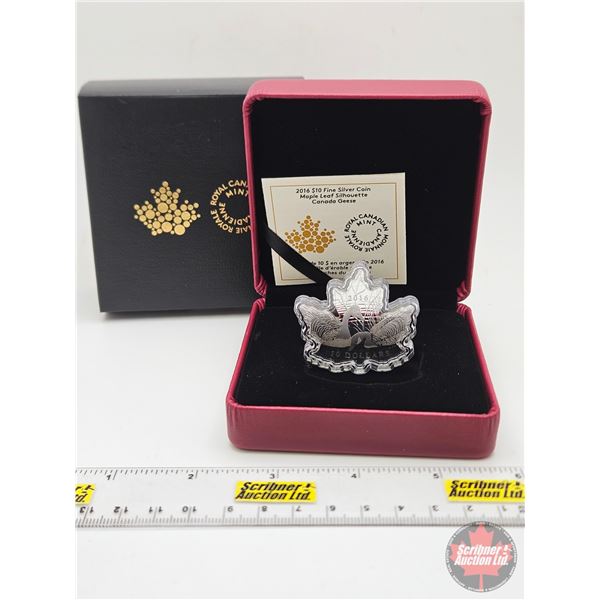 RCM Canada 2016 : $10 Fine Silver Coin : Maple Leaf Silhouette : Canada Geese (COA #04382) (99.99%) 
