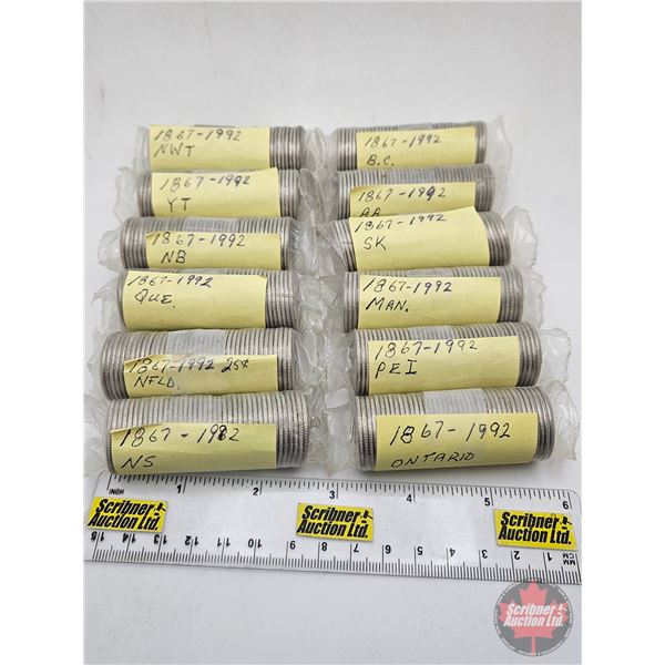 Canada Twenty Five Cent Rolls (12) : 1867-1992 (Provinces) (Original Rolls) (NOTE: Rolls not opened 