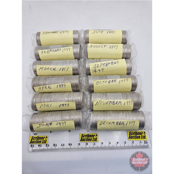 Canada Twenty Five Cent Rolls (12) : 1999 (Months) (Original Rolls) (NOTE: Rolls not opened by the A