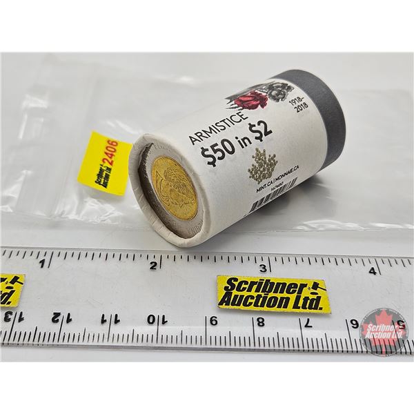 Canada $2 Toonie Roll : 2018 Armistice Special Wrapped Mint Roll (Original Roll) (NOTE: Rolls not op