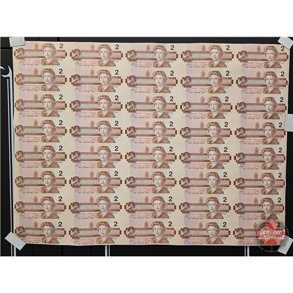 Canada $2 Bills 1986 : (40) UNCUT SHEET 5x8 BABN (ROLLED)  (Thiessen/Crow #BBU5140447 ~ #BBU5159947)