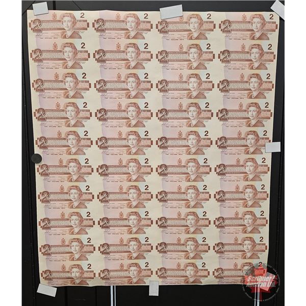 Canada $2 Bills 1986 : (40) UNCUT SHEET 4x10 CBN (ROLLED)  (Thiessen/Crow #EBB2020066 ~ #EBB2039566)