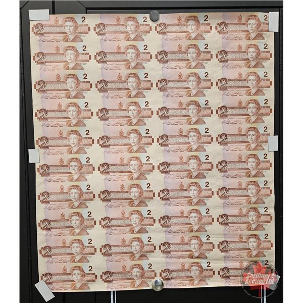 Canada $2 Bills 1986 : (40) UNCUT SHEET 4x10 CBN (ROLLED)  (Bonin/Thiessen #EGU6841779 ~ #EGU6858279