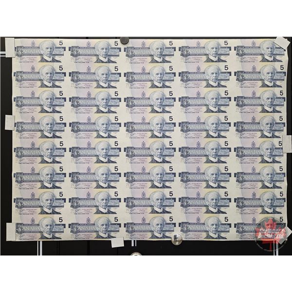 Canada $5 Bills 1986 : (40) UNCUT SHEET 5x8 BABN (ROLLED)  (Knight/Dodge #ANU604319 ~ ANU6059819)