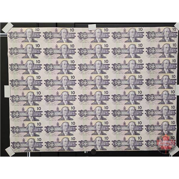 Canada $10 Bills 1989 : (40) UNCUT SHEET 5x8 BABN (ROLLED)  (Knight/Thiessen #BEH6060452 ~ BEH607995