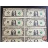 Image 2 : USA $1 Bills 1981 Green Seal (16) UNCUT SHEET 2X8 (FLAT) "Department of the Treasury : Washington, D