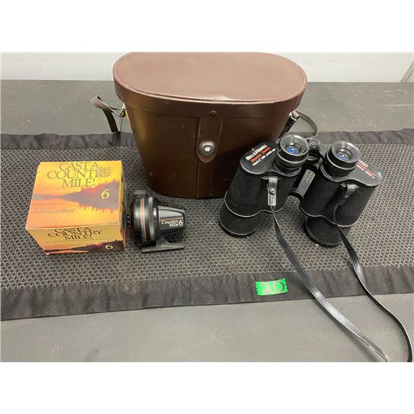 Bell & Howell binoculars and Country Mile brand fishing reel