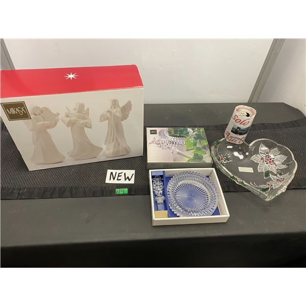 Mikasa brand angel set, and 2 glass serving dishes