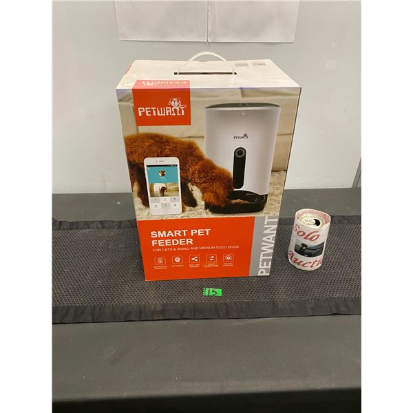Petwant brand smart pet feeder for cats and small to medium dogs, operated by your cell phone ap