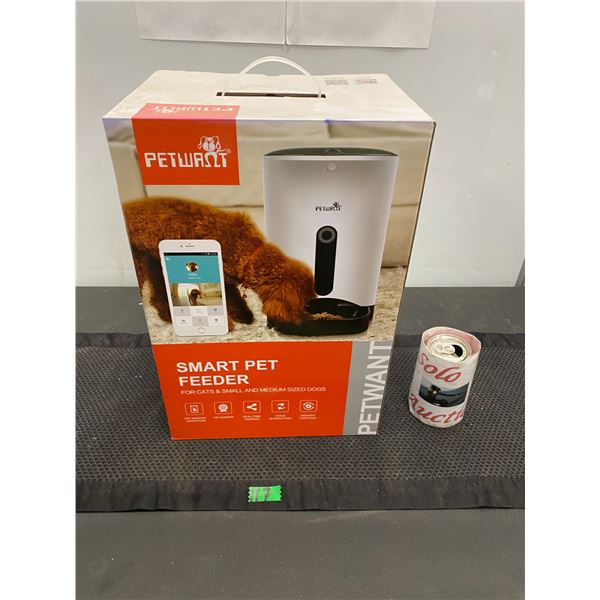 Petwant brand smart pet feeder for cats and small to medium dogs, operated by your cell phone ap