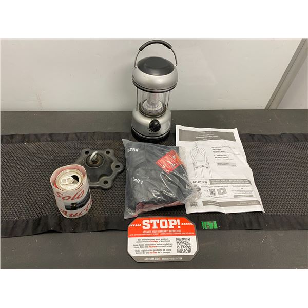 Hunting tree stand harness, camping lamp