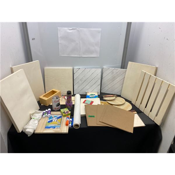 Crafting items including cavasses, wood shapes, paint boards and more