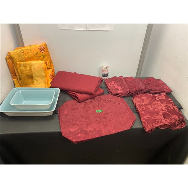 Table clothes, placemats and runner, Cake Boss baking dishes (New)
