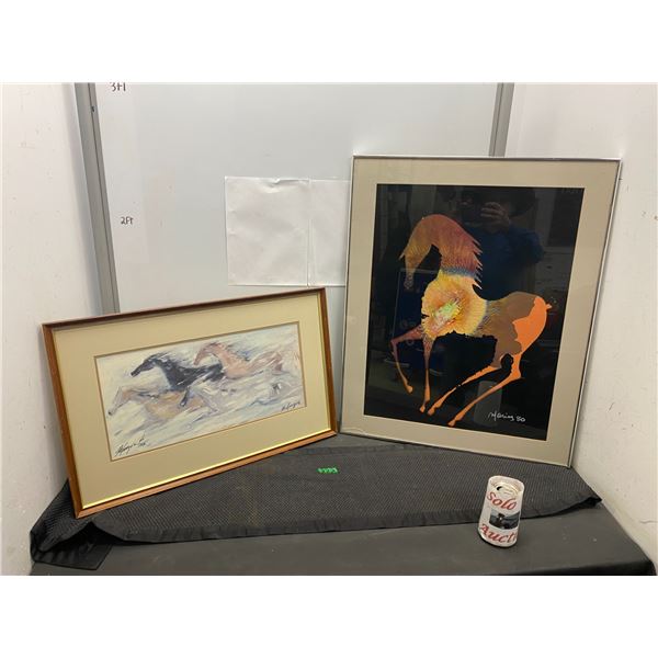 2 Pieces of framed wall art featuring horses