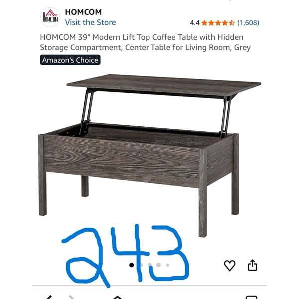 Modern lift top coffee table with hidden storage