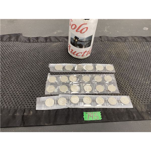 Collection of Canadian 5 cent coins 1930s, 1970s Canadian 25 cent coins 1970s