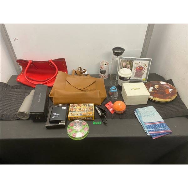 Assorted lot of items including purses, games, picture frame and more