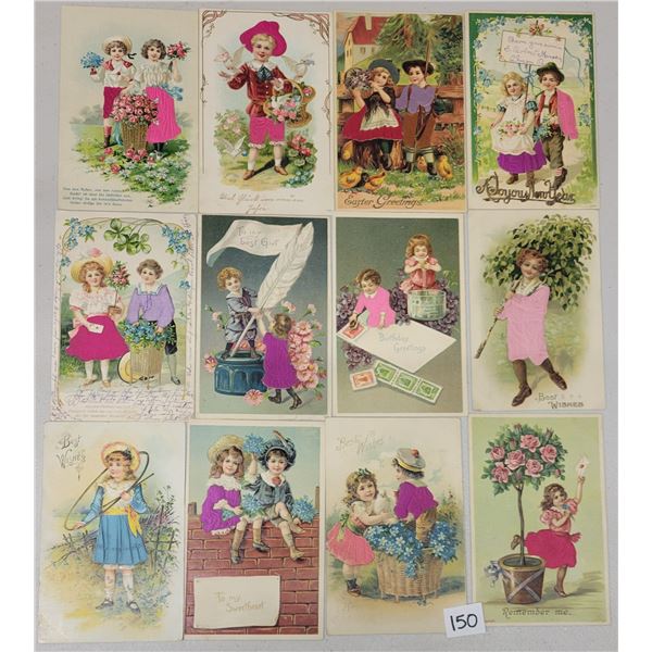 Novelty - Children with Silk Clothing Postcards 17