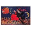Image 1 : Witch on Broom with JOL & Black Cat Halloween Holiday Greeting Postcard