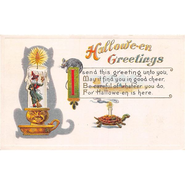 Halloween Greetings Witch In Candle Holiday Postcard