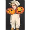 Image 1 : Black Background Clapsaddle Wolf Child & Pumpkins Holiday Greeting Postcard