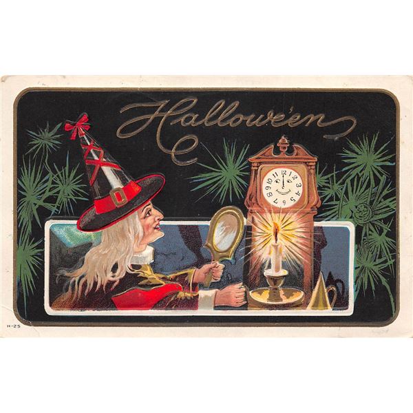 Halloween Witch Looking in Mirror Holiday Greeting Postcard
