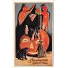 Image 1 : Witch Demons Black Cat & JOL Halloween Holiday Greeting Postcard