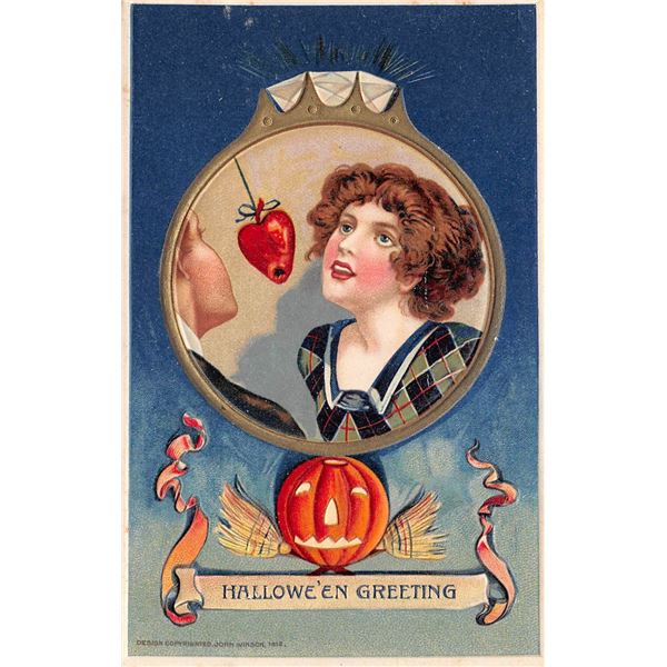 Winsch Halloween Greeting Girl in Ring Holiday Greeting Postcard