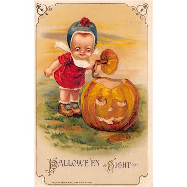 Winsch Halloween Night Child in Red with JOL Holiday Greeting PC