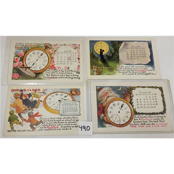 Rockford Watch Advertising Calendar Postcards 4, 1 with Santa