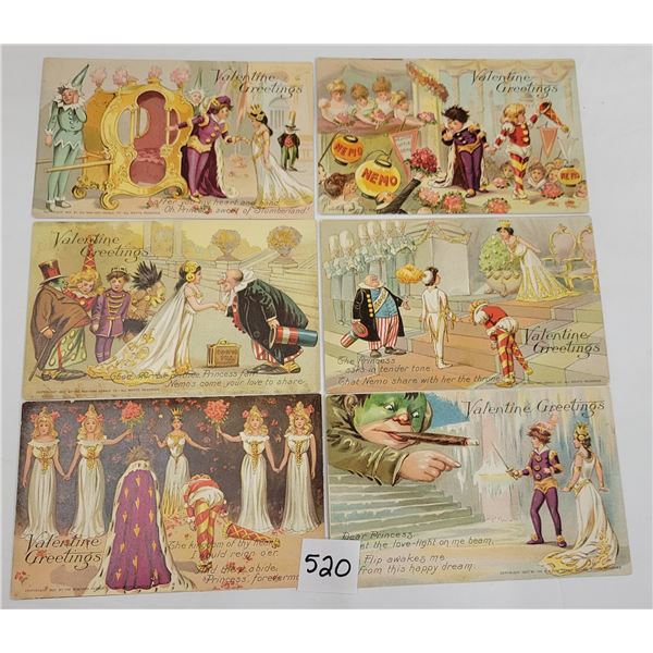 Tuck "Little Nemo" Valentine Greeting Postcards 6 Cards