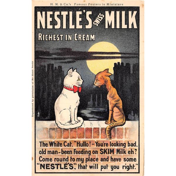 Nestle's Swiss Milk Cat in Moonlight Advertising Postcard