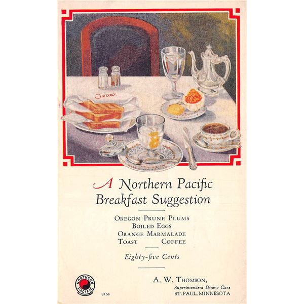 Northern Pacific Breakfast Suggestion Menu Railroad Postcard