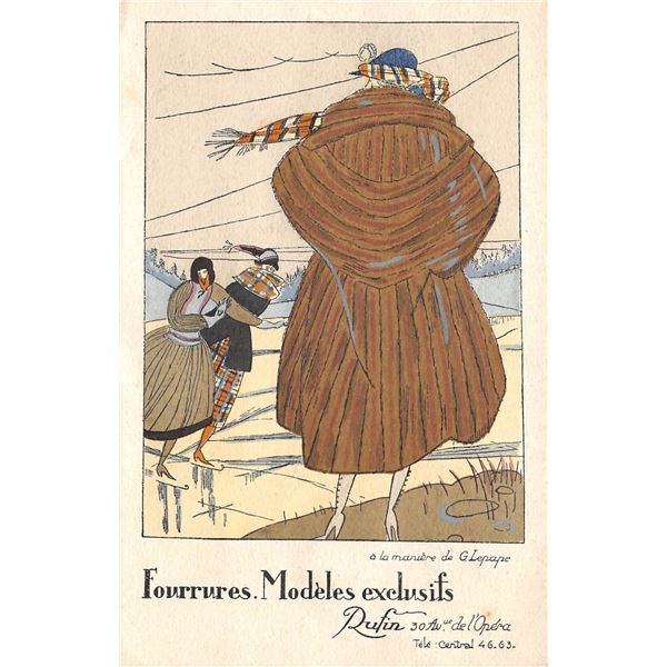 Art Deco Ladies Fur Advertising Postcard