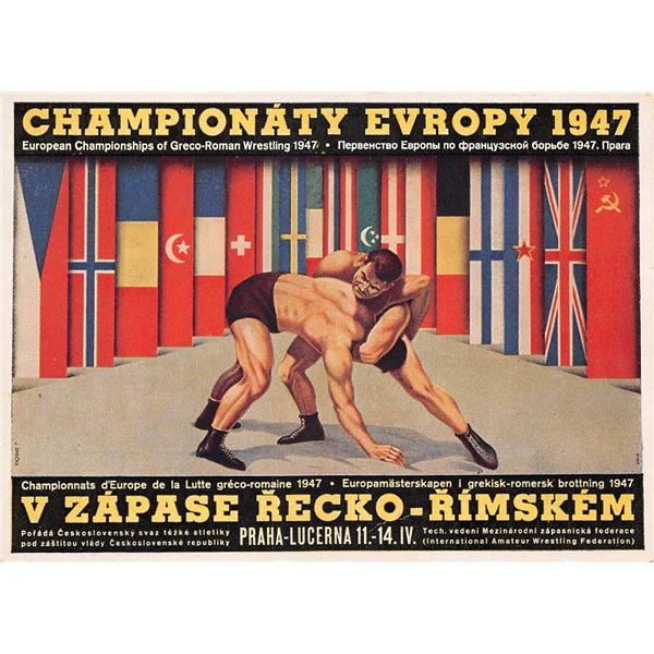 1947 Europe Wrestling Championship Advertising Postcard