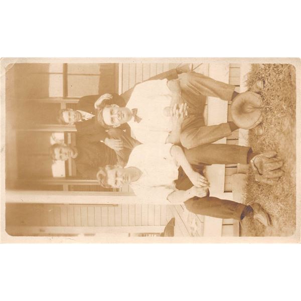 Real Photo of 4 Men On Steps With Baseball Gloves Postcard