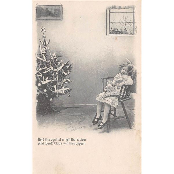 Novelty - Hold to Light Transparency Santa Claus & Christmas Tree Postcard