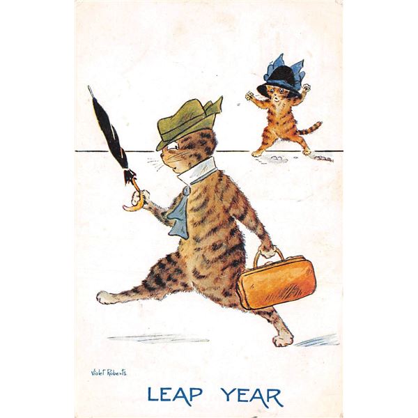 Signed Artist Roberts Leap Year Cats Postcard