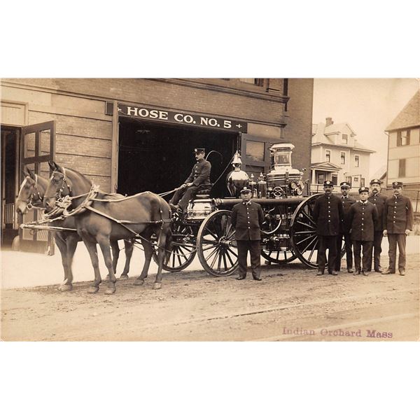 Real Photo Indian Orchard, Massachusetts Hose. Co. No. 5 Fire Engine Department PC