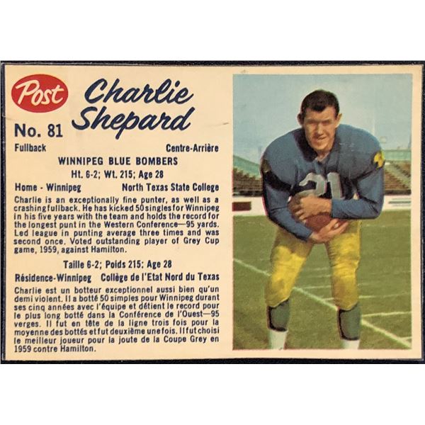 1962 POST CEREAL CHARLIE SHEPARD